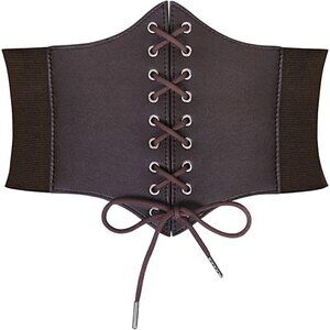 Brown Leather Elastic Wide Stretch Belt Corset Top Halloween Cosplay Costume NWT